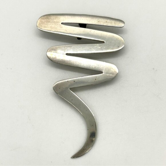 Vintage Sterling Silver Zig Zag Brooch Taxco Mexico 925 Statement Jewelry Piece - Picture 3 of 16